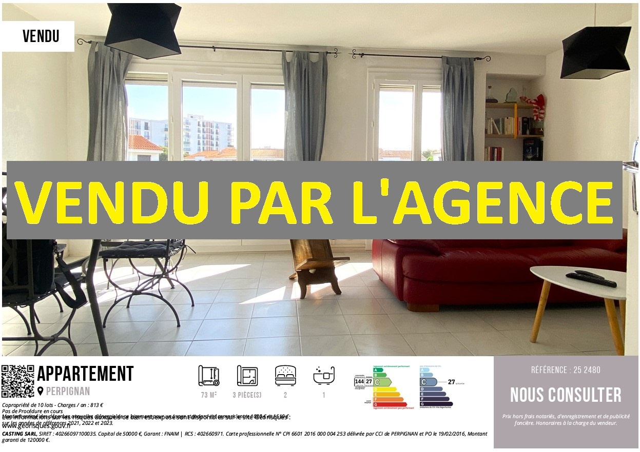 - VENDU PAR L'AGENCE - UN APPARTEMENT 3 PIECES AU DERNIER ETAGE, A PERPIGNAN SUD