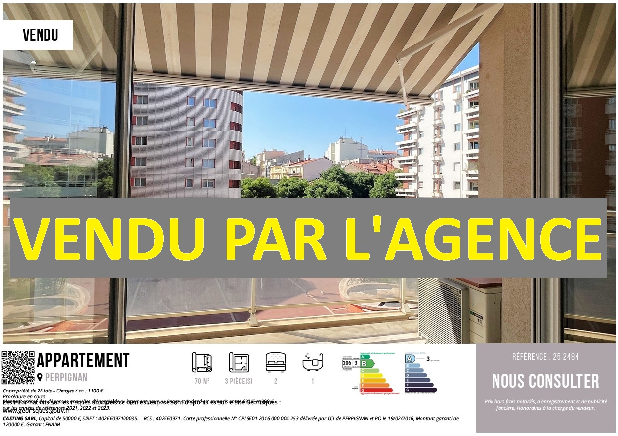 - VENDU PAR l'AGENCE - UN APPARTEMENT 3 PIECES, AVEC BALCON, AU CENTRE-VILLE DE PERPIGNAN