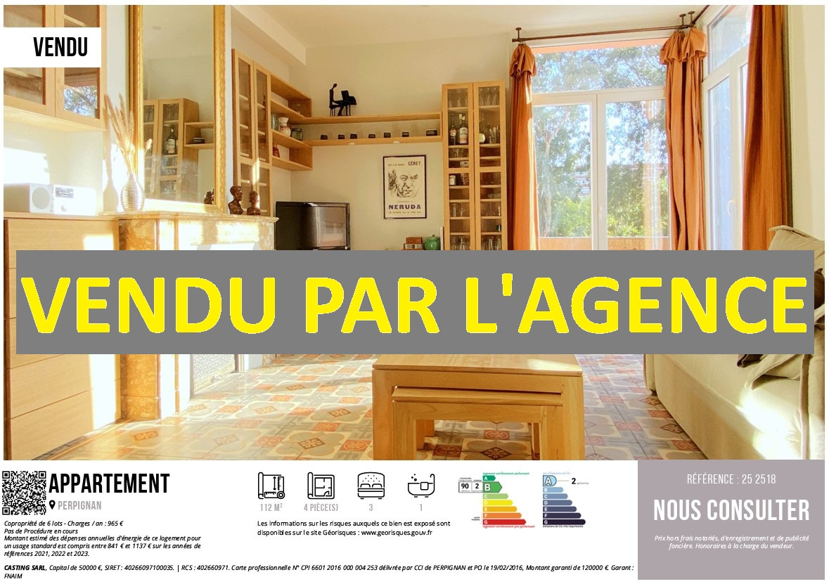 - VENDU PAR L'AGENCE - UN APPARTEMENT BOURGEOIS, 4 PIECES, SECTEUR TORCATIS A PERPIGNAN
