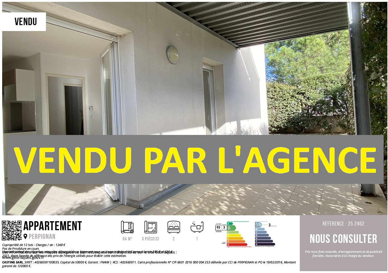 - VENDU PAR L'AGENCE - UN APPARTEMENT T3, EN REZ-DE-JARDIN, A PERPIGNAN SUD