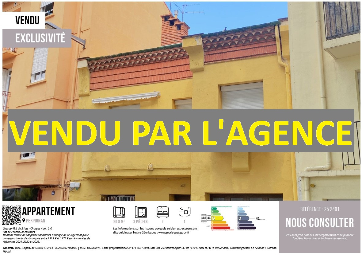 - VENDU PAR l'AGENCE - UN APPARTEMENT DE CARACTERE, A RENOVER, AVEC GARAGE, A PERPIGNAN