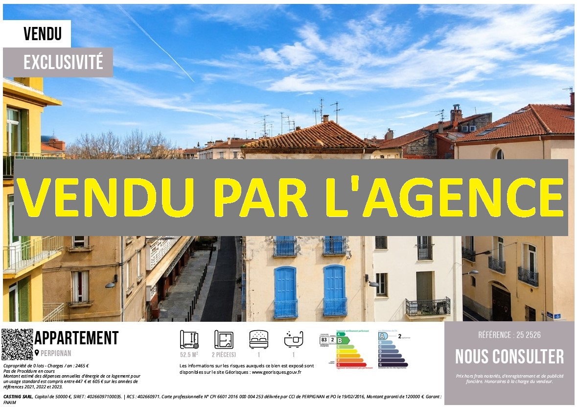 -VENDU PAR L'AGENCE - UN APPARTEMENT DEUX PIECES, EN RESIDENCE, AU CENTRE-VILLE DE PERPIGNAN