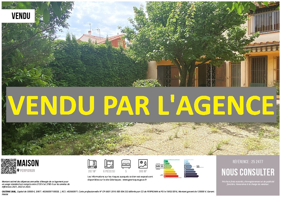 - VENDU PAR L'AGENCE - UNE MAISON DE VILLE T6 AVEC JARDIN ET GARAGE, QUARTIER LA LUNETTE A PERPIGNAN