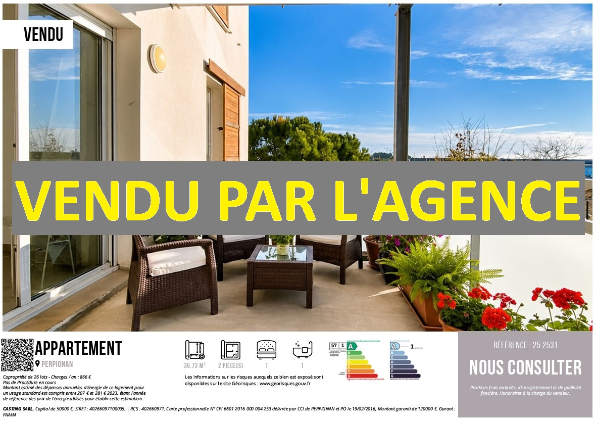 - VENDU PAR L'AGENCE - UN APPARTEMENT RECENT DE TYPE 2, AVEC TERRASSE ET PARKING, AU SUD DE PERPIGNAN